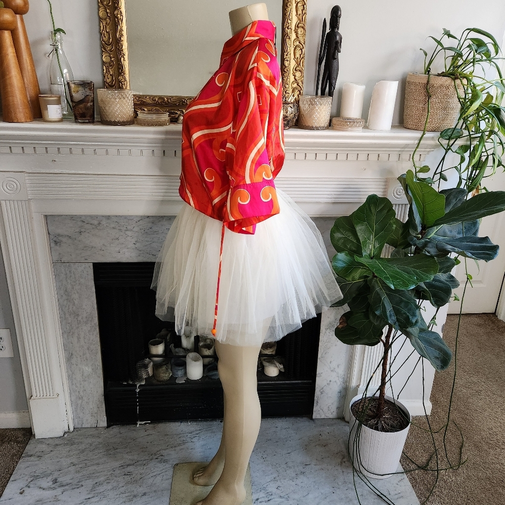 Zara Pink Cropped Satin Shirt Size Small Orange Beige Psychedelic Hippie - Picture 7 of 15